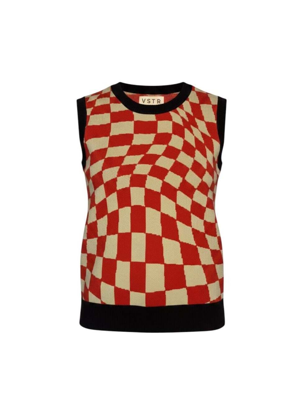 VSTR Premium Red and Beige Wavy Checkered Sweater Vest